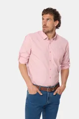 Camisa a cuadros color rosa, de manga corta, modelo slim con bolsillo, confeccionada 100% en algodón.