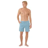 Short de baño celeste con estampado de palmeras y cocos.