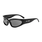Lentes de sol unisex de acetato color negro, con forma ovalada y lentes grises con filtro UV400.