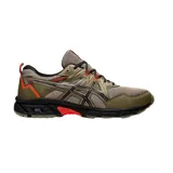 Championes Asics Gel-Venture 8 para hombre, color verde oliva con detalles en negro y naranja.