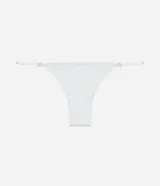 Bombacha colaless hilo color blanco de microfibra con laterales finos ajustables e hilo de encaje en la parte trasera.