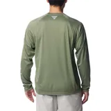 Remera de manga larga Columbia Terminal Tackle Heat, color gris jaspeado, con logo de la marca en el pecho y en la manga. Confeccionada en tejido transpirable de secado rápido y protección solar UPF 50.