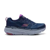 Championes deportivos Skechers Max Cushioning Premier 2.0 Hillsborough, color azul marino con detalles en violeta y suela gris. Capellada de malla y material sintético, plantilla Air-Cooled Goga Mat, amortiguación Ultra Go y suela Goodyear Performance.