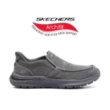 Mocasín casual sin cordones Skechers Hands Free Slip-ins Arch Fit Superior Talbert, color gris, con capellada de lona, tecnología Heel Pillow y plantilla Arch Fit con soporte de arco certificado por podólogos.