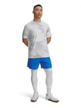 Short deportivo Under Armour Vanish Woven para hombre, color azul con logo negro en la pierna izquierda.