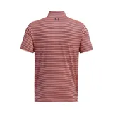 Chomba Under Armour Playoff Polo 3.0 de hombre, a rayas horizontales color salmón y azul marino, con logo bordado en el pecho.
