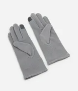 Guantes grises de poliéster y poliuretano, con detalle touch screen en uno de los dedos.
