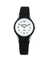 Reloj Mistral deportivo con correa de silicona negra y esfera blanca con números arábigos.