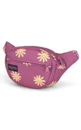 Riñonera JanSport Fifth Avenue negra con estampado de rayos blancos.