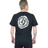 Remera negra de manga corta con cuello redondo y logo Volcom estampado en el pecho.