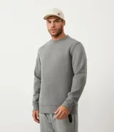 Buzo deportivo marrón de poliéster con cuello redondo y mangas largas.