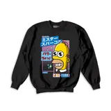 Buzo negro de algodón con estampado de Homero Simpson estilo kawaii y texto en japonés.
