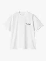 Camiseta blanca de algodón orgánico, corte holgado y logo de Carhartt WIP estampado en el pecho.