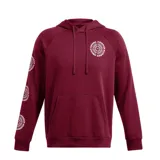 Canguro Under Armour Rival Fleece color bordó con capucha y cordones ajustables. Presenta un bolsillo tipo canguro y logo estampado en el pecho y en la manga.