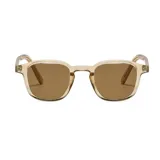 Gafas de sol unisex con montura cuadrada color beige y lentes marrones.