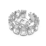 Pulsera rígida plateada con cristales blancos de talla octogonal.
