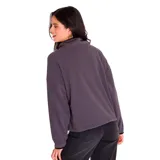 Buzo polar verde oscuro de microfleece, con cierre medio frontal con tirador con logo de Cat, bolsillo tipo canguro con costura divisoria, banda ajustable y parche de silicona con el logo de Caterpillar en el pecho izquierdo.