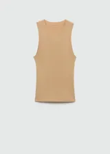 Top fucsia de punto de canalé con cuello redondo y tirantes anchos.