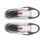 Championes Under Armour Charged Versurge, color gris y blanco con detalles en rojo.