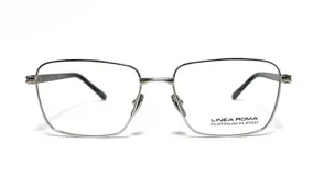 Armazón para anteojos Linea Roma, modelo 113 col 2, con marco metálico plateado de forma rectangular.