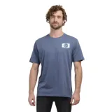 Remera de manga corta azul con estampado en el pecho.