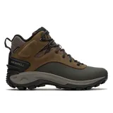 Bota de trekking Merrell Thermo Kiruna 2 Mid Waterproof para hombre, color marrón y verde. Confeccionada en cuero impermeable, con aislamiento PrimaLoft® Gold Eco Series de 400 gramos y suela de goma adherente Merrell diseñada para el invierno.