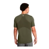 Remera deportiva Under Armour Vanish Seamless de hombre, color negro con logo plateado en el pecho. Confeccionada en tejido transpirable de secado rápido y sin costuras para evitar el roce.