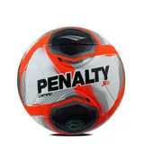 Pelota de fútbol color blanco con detalles en negro y rojo fuego, diseñada para uso en campo.