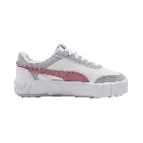 Zapatillas urbanas Puma Carina Mia para mujer, color blanco con detalles en lila y rosa.