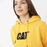 Buzo canguro negro de frisa con capucha ajustable con cordones y bolsillo frontal. Logotipo CAT bordado en el pecho.