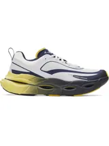 Championes Under Armour UA HALO para hombre, color blanco con detalles en azul marino y amarillo.