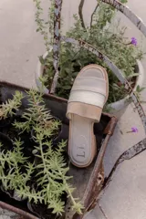 Sandalias de cuero negras con diseño de tiras cruzadas y detalle de elástico en el talón.