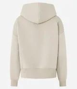Buzo negro de algodón con forro de polar, cuello con capucha y mangas largas.