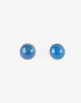 Aros pasantes con piedra circular mood color azul y plateado.