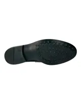 Mocasín italiano de cuero negro, con plantilla de cuero y suela de goma.