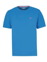 Remera celeste de algodón orgánico, corte regular fit, con cuello redondo y bolsillo en el pecho con logo bordado de la marca.