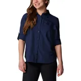 Camisa negra de manga larga para mujer, marca Columbia, modelo Silver Ridge 3.0. Confeccionada con tejido de secado rápido y protección solar UPF 50.