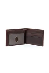 Billetera marrón de cuero 100% con caja individual.