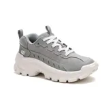 Championes Caterpillar Intruder Lite color gris con detalles en gamuza y suela chunky blanca.