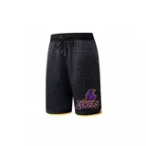 Short de básquet negro con estampado de piel de serpiente, cintura elástica con cordón ajustable y logo de Los Angeles Lakers en la pierna derecha.