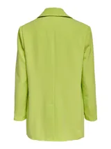 Blazer verde lima de corte oversize, con cuello de solapa, cierre de un botón y bolsillos delanteros con solapa.