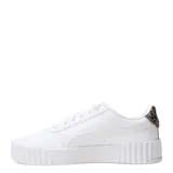 Championes Puma Carina 3.0 Animal Flair, color blanco con detalles dorados y animal print en el talón.