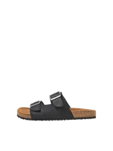 Sandalias Jack & Jones de cuero color negro, con dos tiras ajustables con hebilla y suela de corcho.