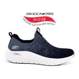 Championes Skechers Arch Fit 2.0 negros, sin cordones, con capellada de tejido técnico Stretch Fit con efecto degradado, plantilla Arch Fit extraíble y entresuela acolchada.