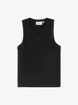 Musculosa negra de punto acanalado confeccionada en algodón elástico de grosor medio, con espalda deportiva y logo "C" bordado en el frente.