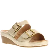 Sandalias de mujer Lady Confort color beige con plataforma y hebillas plateadas.