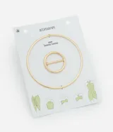 Hebilla dorada redonda para canga, de metal.