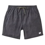 Short de baño negro con estampado geométrico en gris claro, cintura elástica con cordón ajustable y logo de la marca en la pierna derecha.