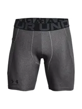 Short de compresión gris con cintura elástica negra con logo Under Armour.