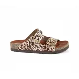 Sandalias con estampado animal print, con dos hebillas doradas ajustables.